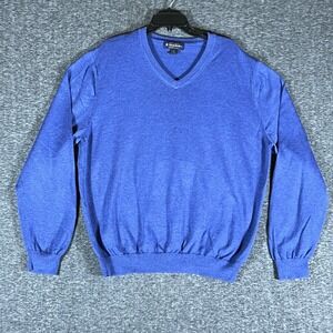 Brooks Brothers Mens Supima Cotton V Neck Sweater Blue XL Pullover